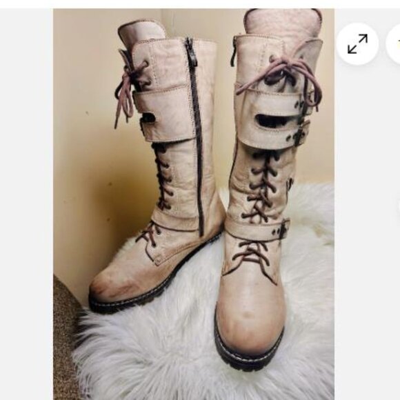 V Italia Smoke Leather Lace Up Zip Tall Lined Boot S Shoe Womens EU 40 - Picture 2 of 9